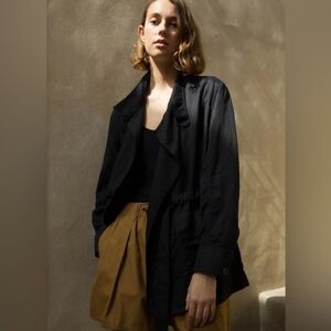 NEW Vince Drapey Utility Multi Pocket Linen/Cotton Blue Trench Jacket Size Small